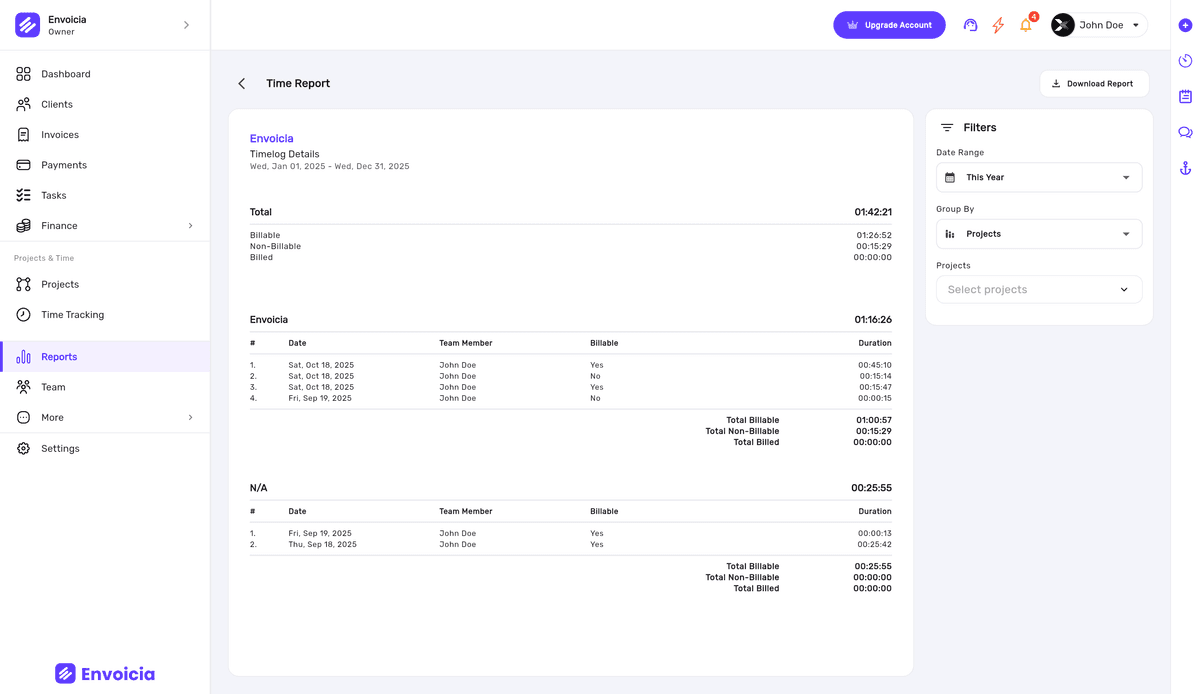 Time Tracking Reports Preview